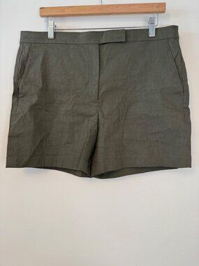 Theory Waist Tab Shorts Linen Blend Dark Olive Size 12